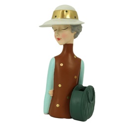 [S-V8542760000] Statua in resina marrone con borsa portavaso 17x13x36 cm