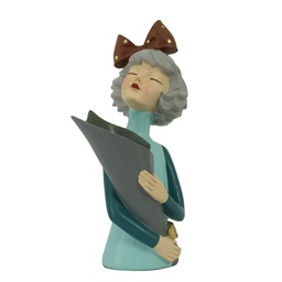 [S-V8542730000] Portafiori blu in resina con figura di donna, dimensioni 16,5x12x32 cm