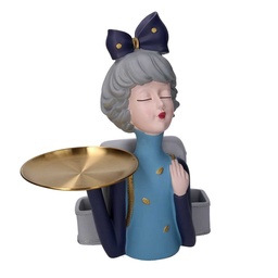 [S-V8543050000] Vassoio svuotatasche donna in resina blu con fiocco - 23x20x36 cm