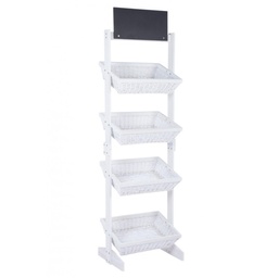 [S-B0721527] Espositore rustico con 4 cesti in vimini bianco - Dimensioni: 60x42x185 cm