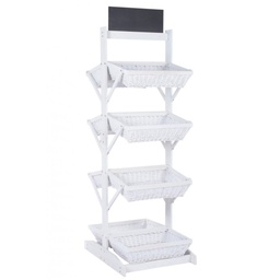 [S-B0721525] Espositore rustico con 8 cesti in vimini bianco - Misure: 60x80x200 cm