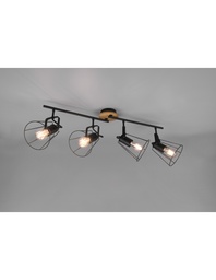 [S-TRIOR80614032] Faretto Orientabile Industriale Vintage Nero e Legno - 4 Spot Jaipur