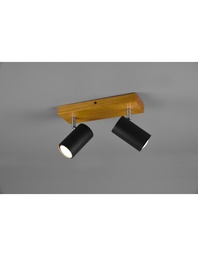 [S-TRIO812400232] Faretto Marley 2 Spot Nero E Legno L26 cm
