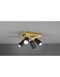 [S-TRIO802430480] Faretto Oro 4 Spot Cilindrici Neri Orientabili