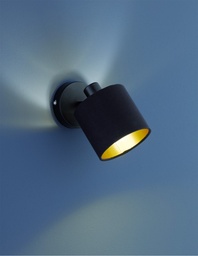 [S-TRIOR80331079] Faretto Spot Tommy 1xE14 Nero E Tessuto Nero-Oro L12 cm Trio Lighting