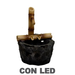 [S-V1863540000] Fontana in Resina Roccia e Bambù con LED - 30x33x46 cm