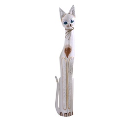 [S-V1869190000] Gatto in Legno Bianco Beige 17x6x100 cm