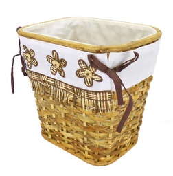 [S-V3624770000] Cestino per la carta rettangolare in rattan di noce con fodera a fiori marroni cm25x20h25