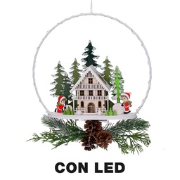 [S-V6317240000] Ghirlanda Metallo LED con Casetta Bianco 25x7x47,5 cm