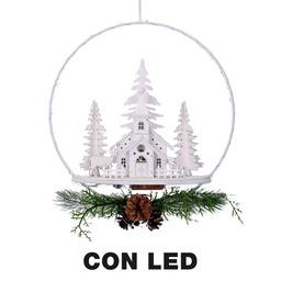[S-V6317210000] Ghirlanda Metallo LED con Chiesa Bianco 25x7x47,5 cm