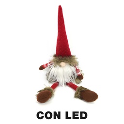 [S-V6193410000] Gnomo in tessuto seduto con led rosso cm15x11h55