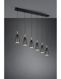 [S-TRIOR30696032] Grande Sospensione Lineare Isola Farin 6 Luci Nero Trio Lighting