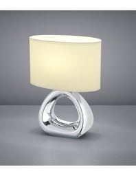 [S-TRIOR50841089] Lampada da Tavolo in Ceramica Argento e Tessuto Bianco L24 cm
