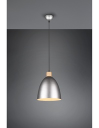 [S-TRIOR30681067] Lampada Sospensione Jagger Metallo Nichel Inserto Legno