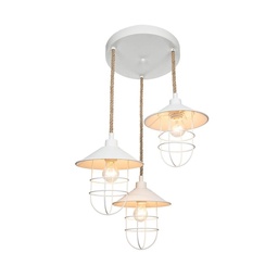 [S-FZ97661] Lampada a sospensione Bulut ASZ0632 3 luci metallo bianco e corda