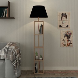[S-FZ99469] Lampada da Terra con Libreria Rovere e Parlume Nero 23,5x15x163,5 cm