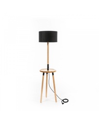 [S-LA/133/N] Lampada da terra in tessuto nero e legno, 40cm x 40cm x 135cm