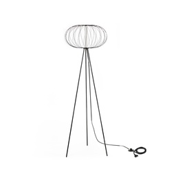 [S-LA/141/N] Lampada da terra elegante in acciaio con paralume nero lucido, 50x50x150 cm