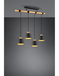 [S-TRIO312700432] Lampadario a Sospensione 4 Paralumi Nero Oro in Legno