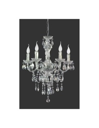 [S-TRIOR1107-00] Lampadario Classico con Pendenti Trasparenti - Lüster 5xE14 Cromo