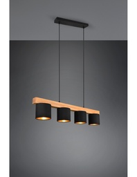 [S-TRIOR30654002] Lampadario Lineare Legno 4 Paralumi Nero
