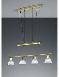 [S-TRIO371010408] Lampadario Sospensione Ottone 4 Paralume Vetro Levisto
