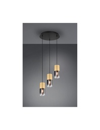 [S-TRIO310630354] Lampadario Sospensione 3 Luci Cilindro Ottone Vetro Fumé