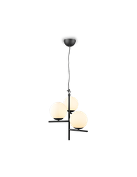[S-TRIO302000332] Lampadario Sospensione Nero 3 Sfere Vetro Bianco