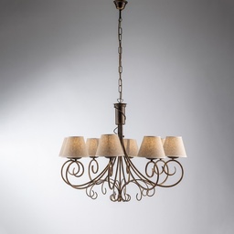 [S-BL258-8-BR] Lampadario Vienna Marrone Oro otto luci paralumi effetto tessuto 78x h63 cm