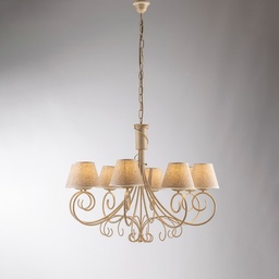 [S-BL258-8-AV] Lampadario Vienna ferro Avorio Oro otto luci paralumi effetto tessuto 78x h63 cm