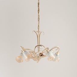 [S-BL26-5-AV] Lampadario a sospensione in ferro Avorio Oro rose cinque luci 60x h47 cm