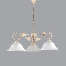 [S-BL81-3-AV] Lampadario a sospensione in ferro Avorio Oro tre luci  78x h34 cm