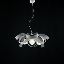 [S-BL145-4-BG] Lampadario a sospensione in ferro Bianco Grigio quattro luci 66x h28 cm