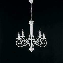 [S-BL130-5-BCO] Lampadario a sospensione in ferro Bianco shabby cinque luci 57x h60 cm