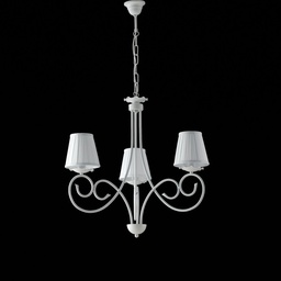 [S-BL130-3-BCO-PAR] Lampadario a sospensione in ferro Bianco shabby paralumi Bianchi tre luci 50x h60 cm