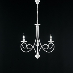 [S-BL130-3-BCO] Lampadario a sospensione in ferro Bianco shabby tre luci 50x h60 cm