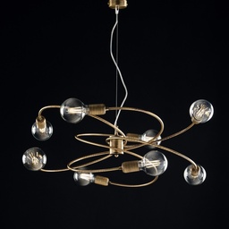 [S-BL219-8-BRZ] Lampadario a sospensione in ferro Bronzo Spazzolato otto luci 70x h33 cm