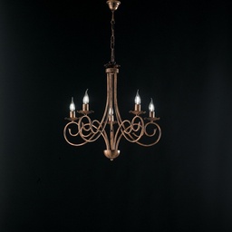 [S-BL130-5-NR] Lampadario a sospensione in ferro Nero DECO Rame cinque luci 57x h60 cm