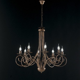 [S-BL130-8-NR] Lampadario a sospensione in ferro Nero DECO Rame otto luci 67x h68 cm