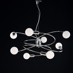 [S-BL219-8-CR] Lampadario a sospensione in ferro cromato otto luci 70x h33 cm