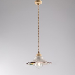 [S-BL261-S1-AV] Lampadario cavo in tessuto Marrone Decape una luce paralume in Ceramica 30x h15 cm