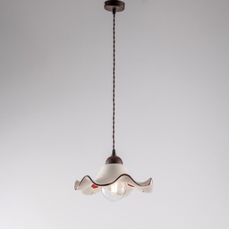 [S-BL236-S1-RG] Lampadario cavo tessuto Nero Ruggine paralume in ceramica Bianco 30x h16 cm