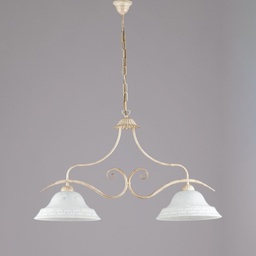 [S-BL173-2-AV] Lampadario classico in ferro Avorio Oro vetri Bianchi due luci 85x h51 cm