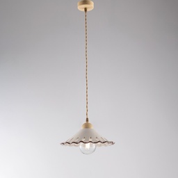 [S-BL259-S1-AV] Lampadario con cavo in tessuto Avorio Decape una luce paralume in ceramica Bianco 30x h15 cm