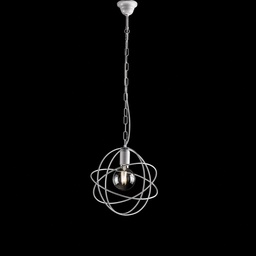 [S-BL190-1-BA] Lampadario deco sospensione in ferro Bianco Argento  luce 29x h32 cm