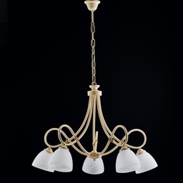 [S-BL217-5-AV] Lampadario ferro Avorio decape cinque luci paralumi vetro Alabastro bianchi 69x h52 cm