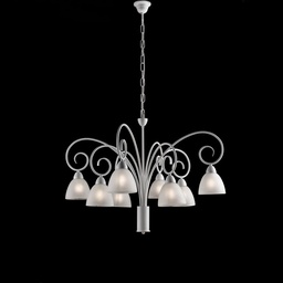 [S-BL241-8-BCO] Lampadario ferro Bianco shabby paralumi vetro Alabastro Bianco otto luci 81x h58 cm