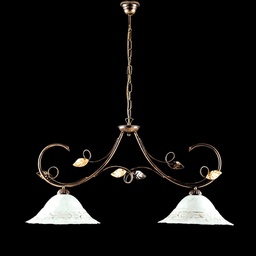 [S-BL175-2-BR] Lampadario ferro Marrone Oro due luci paralumi vetro Bianco 94x h49 cm