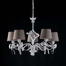 [S-BL184-5-BCO] Lampadario  ferro laccato bianco con decorazione shabby 5 luci