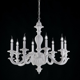 [S-BL180-8-BCO] Lampadario impero  in legno e pasta di legno bianco shabby 8 luci